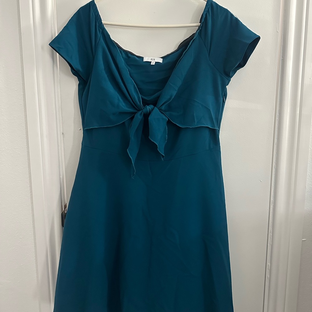 NSR Teal Backless Cap Sleeve Dress